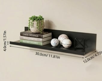 Minimalist Floating Wall Shelf Wood Metal Display Shelf Black White Modern Decor