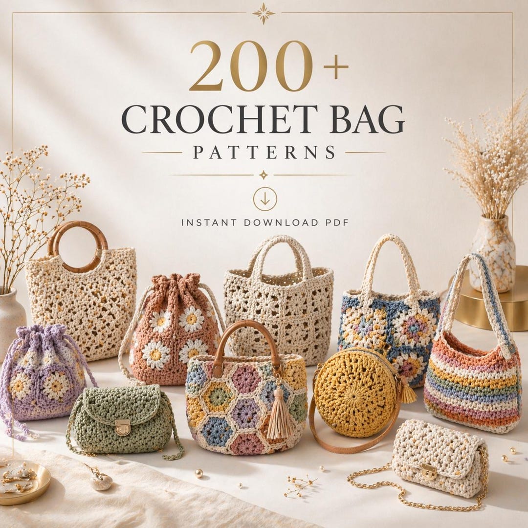200+ Crochet Bag Patterns PDF Bundle, Granny Square Bag Pattern, Tote ...