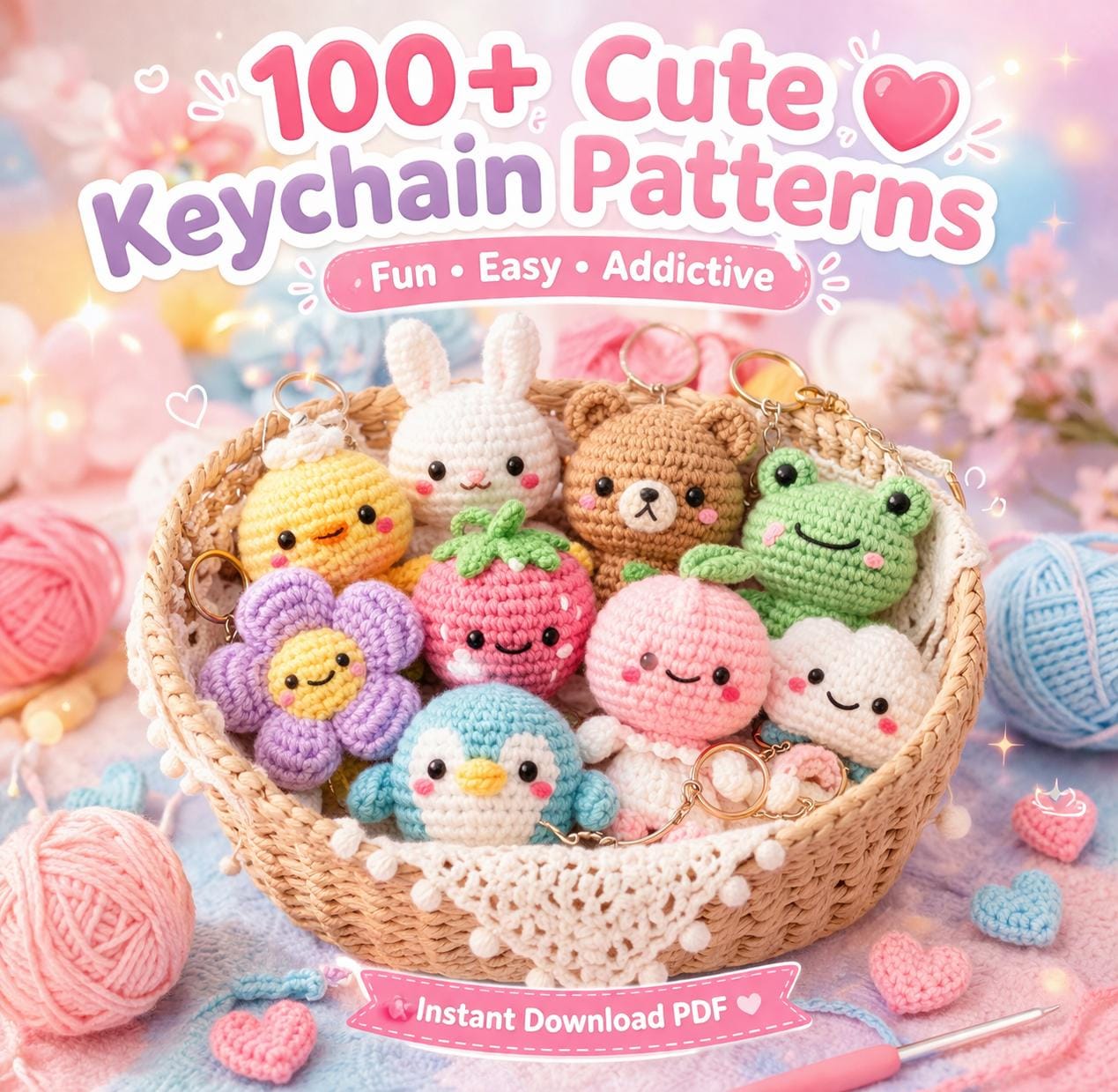 100+ Crochet Keychain Patterns PDF Bundle | Amigurumi Mini Toys