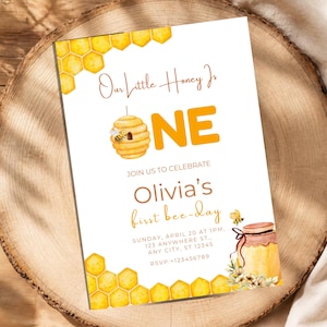 Editable Bee First Birthday Invitation, Honeycomb Party Invite (Digital Download)