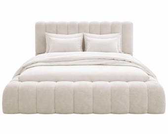 Teddy Fabric Upholstered Bed Frame | 48 Inch Cloud Soft Headboard, Wooden Platform