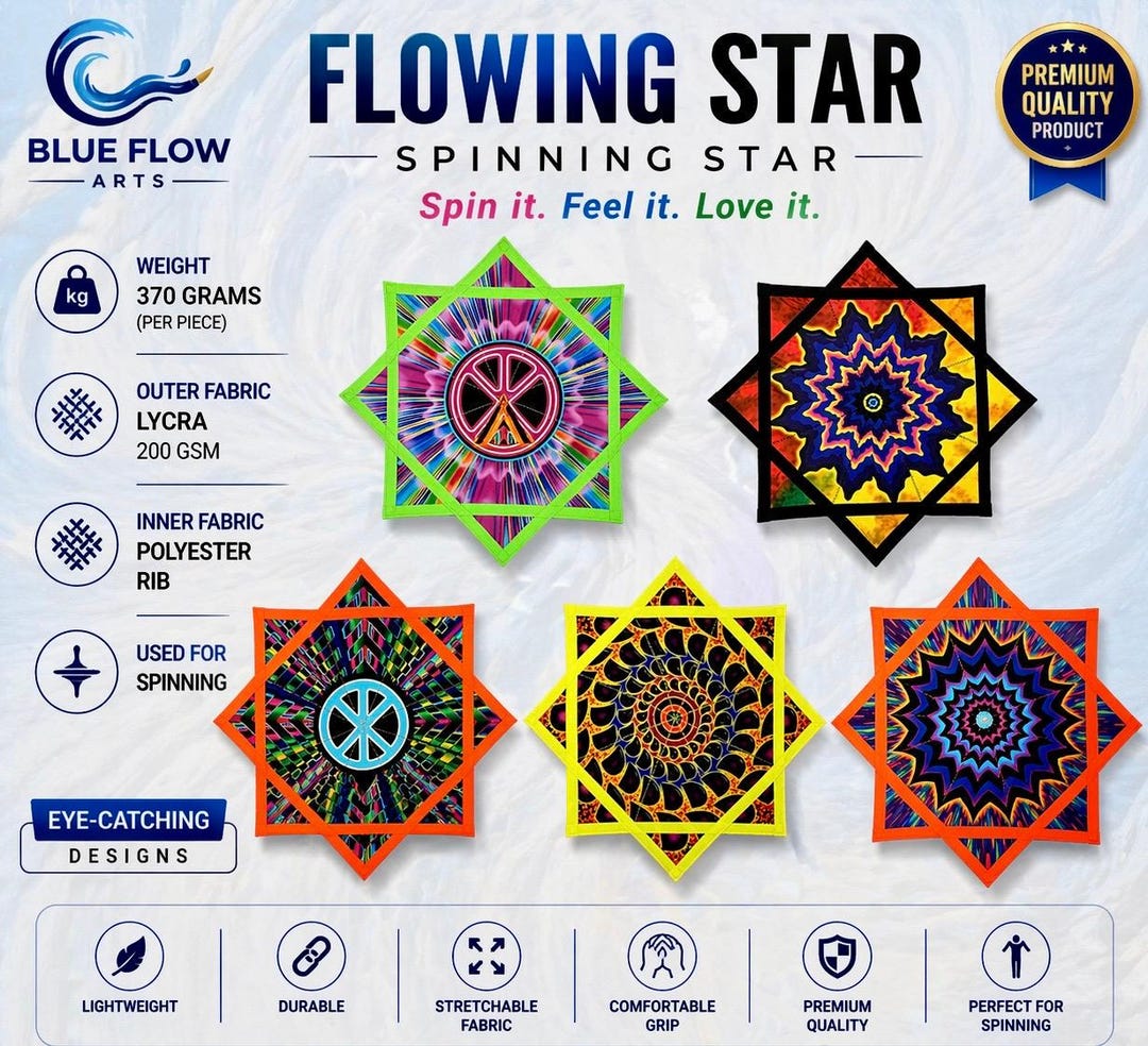 Flow Prop Rave Flowing Star Spinning Toy: Lightweight Lycra Fabric, Vibrant Rave Party ...
