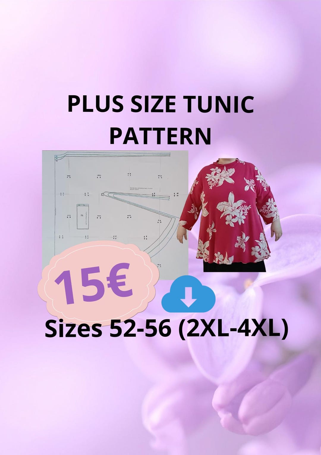 Plus Size Tunic Sewing Pattern PDF | Sizes 52-56 (2XL-4XL) | Beginner ...