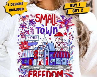 Small Town Freedom USA PNG, Patriotic Memorial Day Design, 4th of July Summer Stars Clipart, American Independence Day Sublimation File PNG