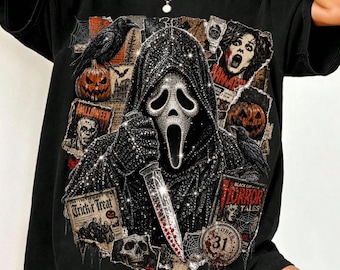 PNG de terror de Halloween, design de sublimação de máscara assustadora com capuz, design de camiseta gótica de Halloween, PNG de terror vintage, PNG de rosto de fantasma de discoteca