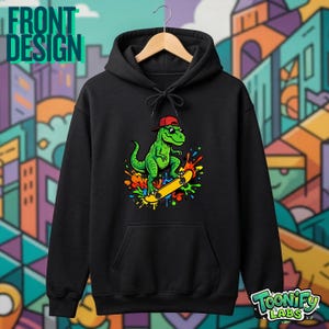 Skateboard Dinosaur Hoodie, Retro 90s T-Rex Sweatshirt, Pop Art Streetwear, Neon Skater Dino Pullover, Cool Edgy Animal Graphic Tee