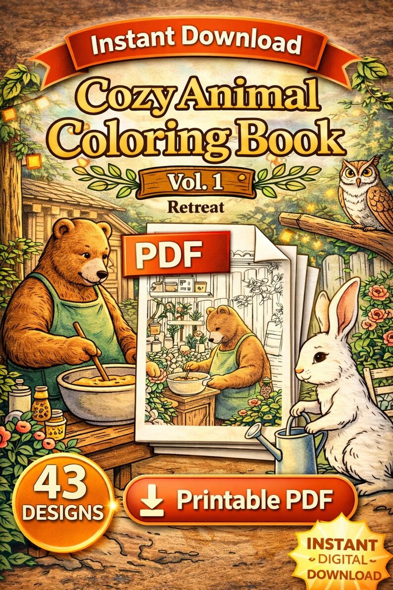 Cozy Animal Coloring Book for Adults | Cute Forest Animals Coloring ...