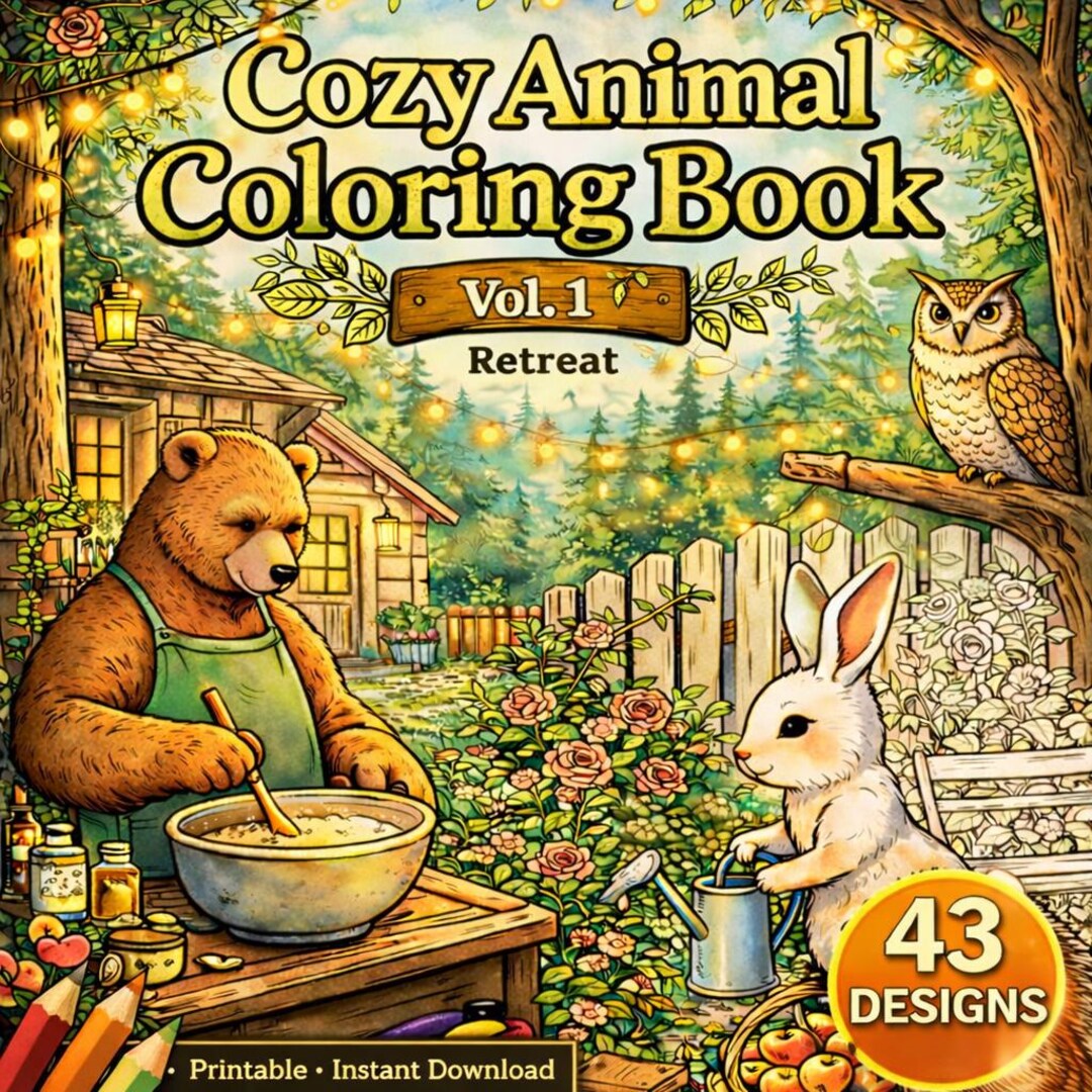 Cozy Animal Coloring Book for Adults | Cute Forest Animals Coloring ...