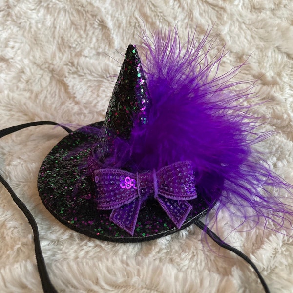 Petite Purple Witch Hat Headband, Halloween Hair Bow, Witches Headband