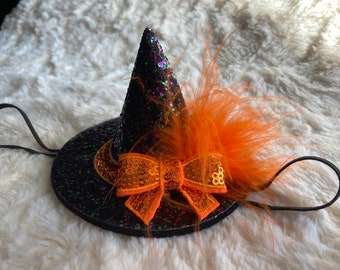 Petite Orange Witch Hat Headband, Halloween Headband, Witches Headband, Witch Headband