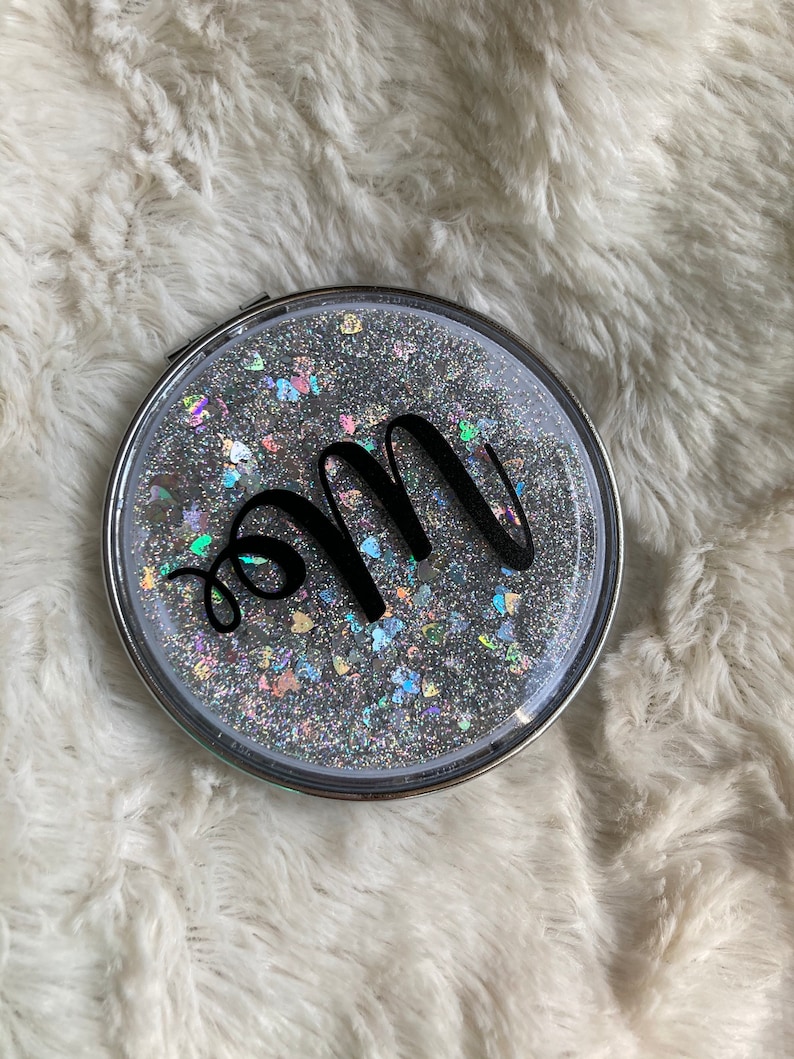 Glitter Personalized Mirror, Travel Mirror, Glitter Mirror, Compact Mirror image 4