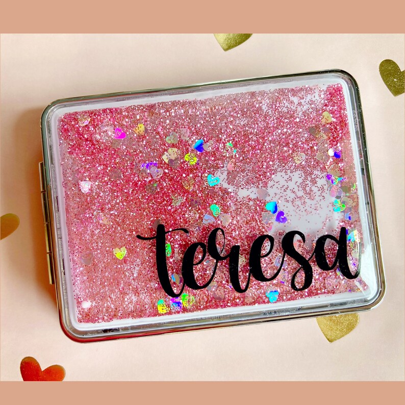 Glitter Personalized Mirror, Travel Mirror, Glitter Mirror, Compact Mirror image 1