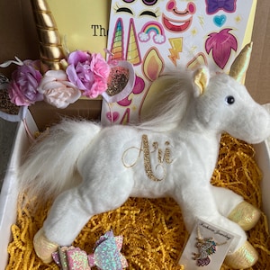Personalized Unicorn Plush Gift Set, Unicorn Doll, Unicorn Stuffed Animal, Unicorn Birthday Box, Unicorn Care Package