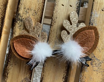 Christmas Reindeer Clips, Reindeer Ear Hair Clips, Reindeer, Christmas, Reindeer Clips