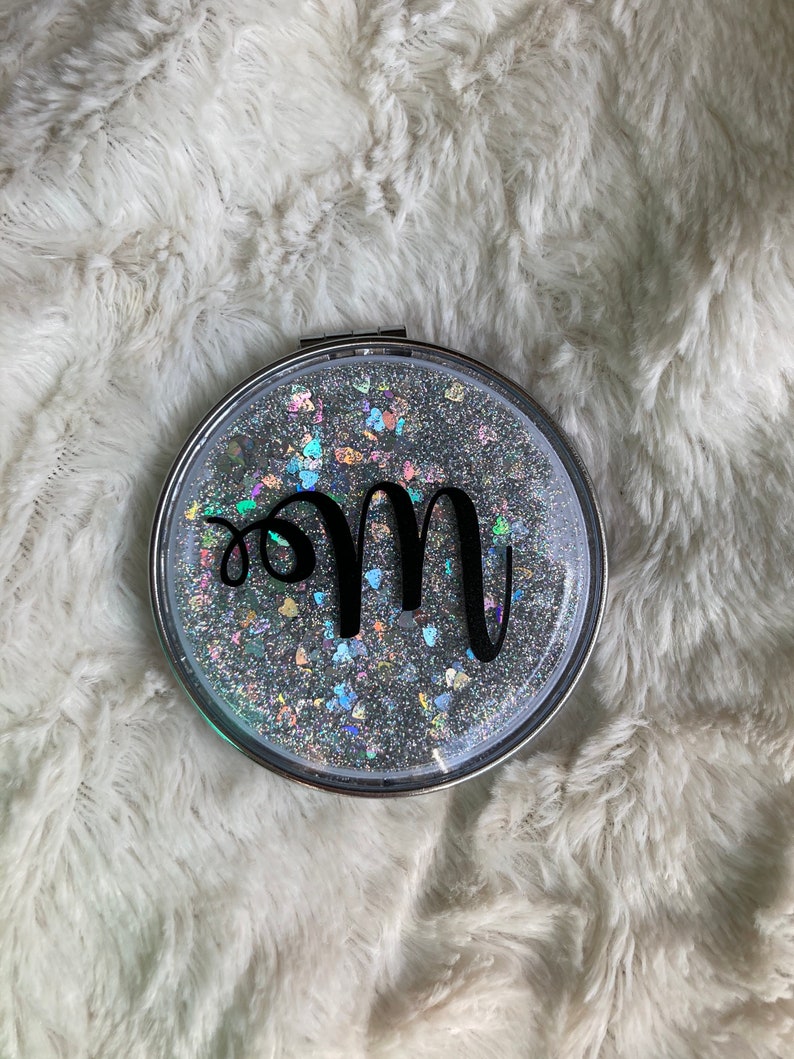 Glitter Personalized Mirror, Travel Mirror, Glitter Mirror, Compact Mirror image 2