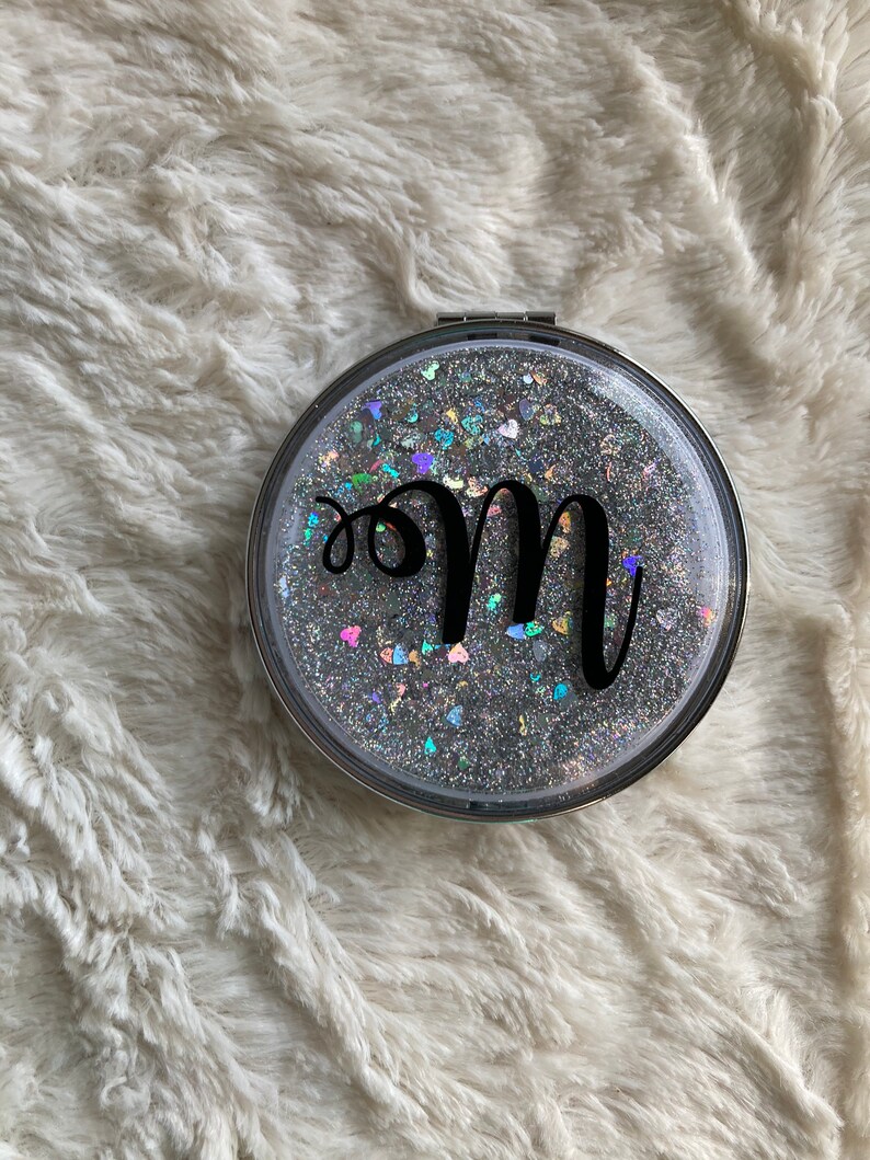 Glitter Personalized Mirror, Travel Mirror, Glitter Mirror, Compact Mirror image 3