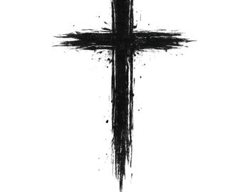 Cruz cristiana desgastada SVG, cruz grunge PNG, diseño de fe vanguardista, imágenes prediseñadas de cruz urbana, estilo gótico religioso, cruz en blanco y negro