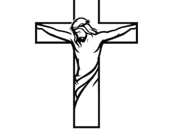 Jesús en la Cruz SVG, Silueta de Crucifijo SVG, SVG cristiano para camiseta, Regalo religioso imprimible, Archivo de corte Cricut PNG JPG