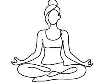 SVG de yoga de línea continua, arte lineal minimalista de meditación femenina, archivo de corte de postura de yoga abstracta, dibujo de línea única para Cricut SVG, imágenes prediseñadas de yoga boho