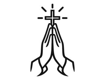 SVG de manos rezando con cruz, diseño SVG de oración cristiana, SVG religioso para camiseta, regalo de fe imprimible, archivo de corte Cricut PNG JPG