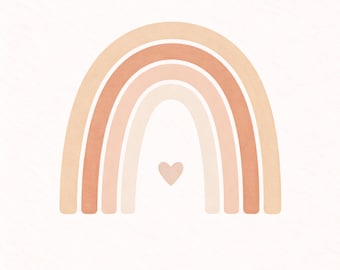 Arte mural de arcoíris estilo boho, decoración neutra para guardería, estampado minimalista de arcoíris, decoración de pared en tonos pastel beige, póster para habitación infantil, conjunto de arte mural imprimible
