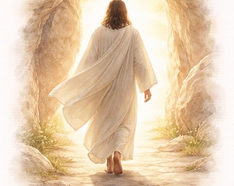 Cuadro de la Resurrección de Jesús, Lámina de Jesús saliendo de la tumba, Arte cristiano de Pascua, Decoración de fe, Obra de arte de escena bíblica, Imprimible espiritual