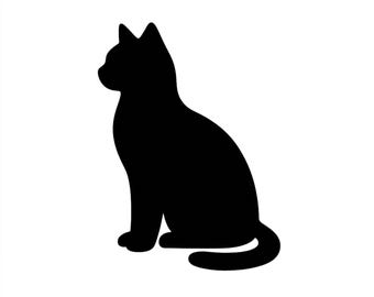 Silueta de gato SVG PNG / Diseño minimalista de gato sentado / Imágenes prediseñadas de gato negro para Cricut Silhouette / Descarga instantánea
