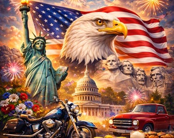 Póster patriótico de EE. UU., arte del águila americana, decoración del 4 de julio, ilustración de la bandera de EE. UU., arte mural del Día de la Independencia, arte digital imprimible