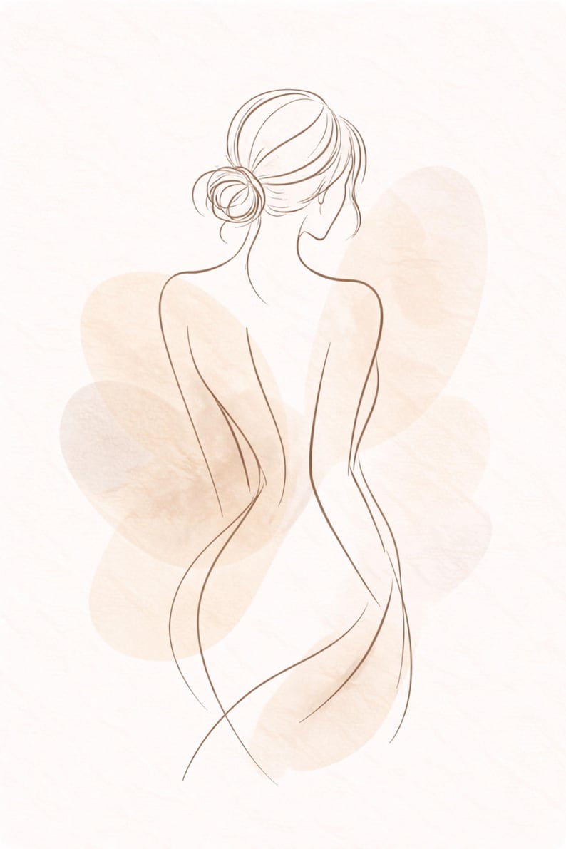 Abstract Female Line Art Wall Art, Boho Woman Silhouette Print, Minimal ...