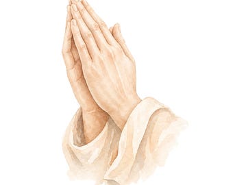 Manos en oración PNG, ilustración de oración cristiana, imágenes prediseñadas de fe en acuarela, arte de manos religiosas, PNG espiritual, decoración cristiana neutra