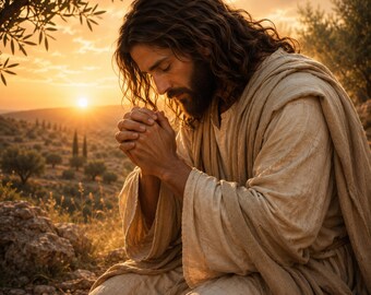 Jesus betende Wandkunst druckbare, christliche Wanddekoration, religiöse druckbare, Bibelkunstdruck, Jesus-Gebetsplakat, christliches Geschenk