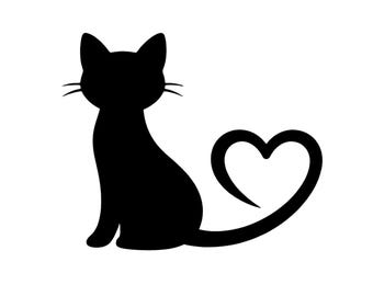 Cola de gato en forma de corazón SVG PNG / Silueta de gato enamorado / Diseño minimalista de gato para Cricut Silhouette / Descarga instantánea