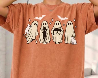 Comfort Colors Cute Halloween Ghost Cats Shirt, Black Cat Ghost Graphic Tee, Cute Spooky Boo Tee for Cat Moms and Fall Outfits