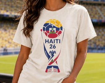 Comfort Colors Haiti Flag Colors Tribute Style Soccer Graphic Tee, World Tournament Animated Design, Football Inspired Gift for Fans T-Shirt