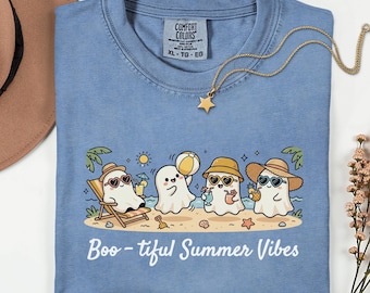 Comfort Colors Summer Ghost Beach Shirt Cute Halloween in July Tee Bootiful Vibes Top