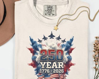 Comfort Colors America 250 Year Anniversary Shirt Patriotic Fighter Jet Smoke Air Show Tee