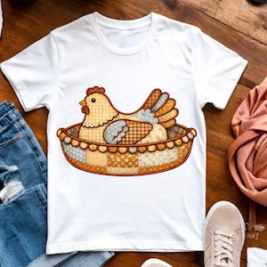 Vintage Hen Applique Embroidery Design, Vintage  Quilt Style Embroidery File, Farmhouse Chicken in Nest, Applique Embroidery, Grandma Geese