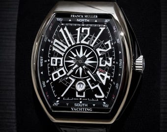 Reloj de pulsera vintage Franck Muller con movimiento automático, esfera negra y correa de cuero negra para hombre.