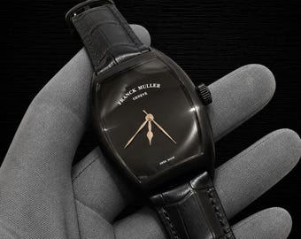 Vintage Franck Muller Automatic movement Full Black dial Black leather strap men's wrist watch
