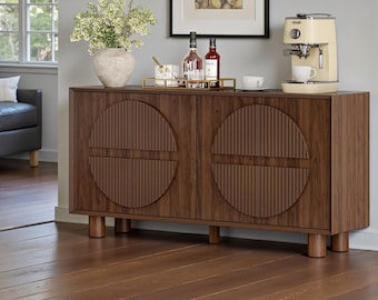 Fluted Buffet Cabinet Arched Sideboard Storage Credenza Coffee Bar Console