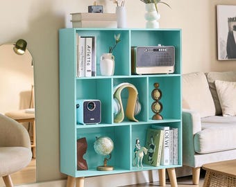 Kids Bookshelf Cube Storage Organizer Toy Shelf Wood Bookcase Mint Green