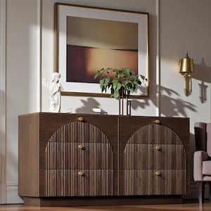 dark brown dresser with gold hardware Likimio 59.1-in W Brown and Black 6 Drawers Dresser with Wide Storage Cabinet in the Dressers department at Lowes.com