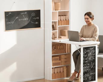 Foldable Wall Mounted Desk Space Saving Computer Table with Storage Chalkboard