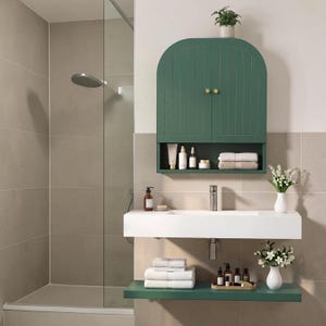Arched Medicine Cabinet Fluted Wall Storage Bathroom Organizer Over Toilet Shelf Grün