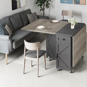 Farmhouse Folding Dining Table Wheels Storage Drawer Small Space Kitchen Convertible