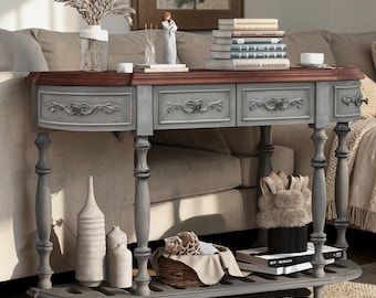 Retro Console Table Half Moon Entryway Sofa Storage Drawers Shelf Vintage Wood
