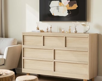 7 Drawer Dresser Wood Storage Chest Wide Oak Bedroom Organizer Media Console