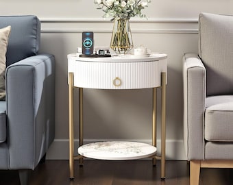 Industrial Side Table Drawer End Table Storage Nightstand Living Room Bedroom