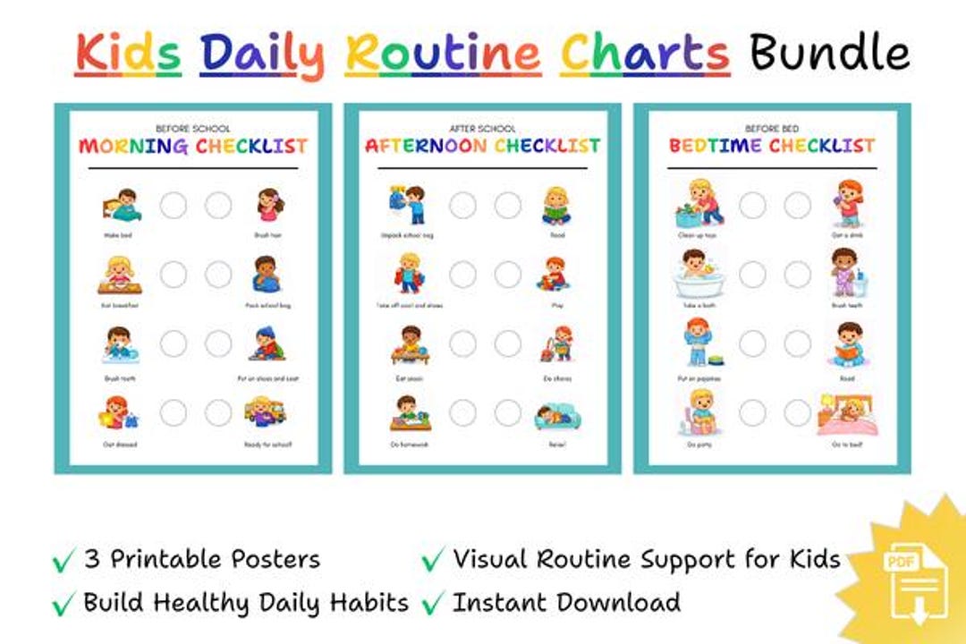 Kids Daily Routine Charts Bundle | Morning, Afternoon, Bedtime Visual ...