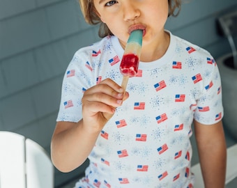 The Organic Short Sleeve Pajama Set [Flags and Fireworks]